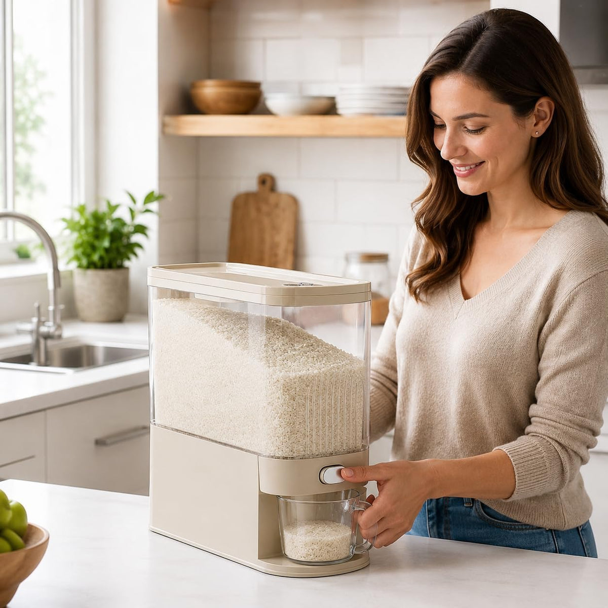UFORU Rice Dispenser 12LB,Clear Rice Storage Container with Measuring Cup
