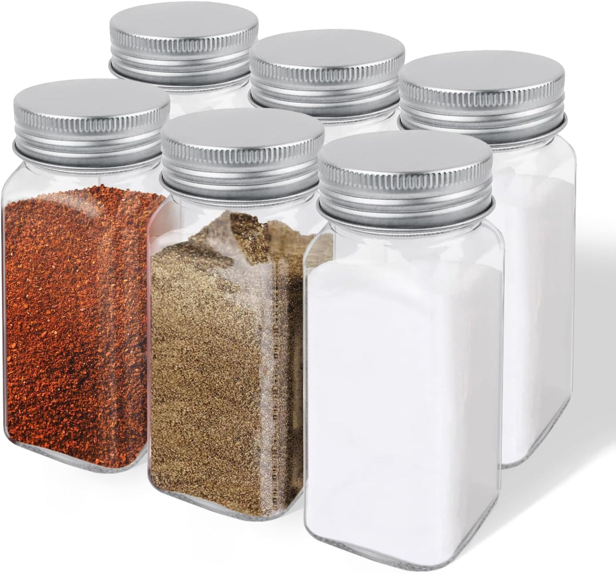 ZUFECY Glass Spice Bottles 6-Pack, 4oz with Shaker Lids for Salt Pepper