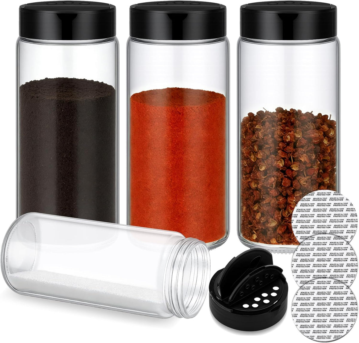 3 Pack 16 oz Glass Spice Jars with Shaker Tops Lids Large Spice Bottle with Lids for Kitchen, Herbs, Sugar, Pantry Herb Salt Pepper Storage (Round)