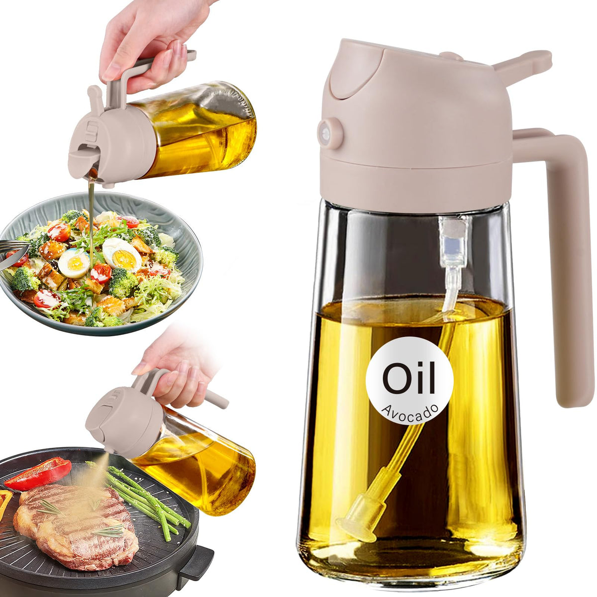 YARRAMATE 16 oz 2-in-1 Glass Olive Oil Sprayer for Cooking, Black