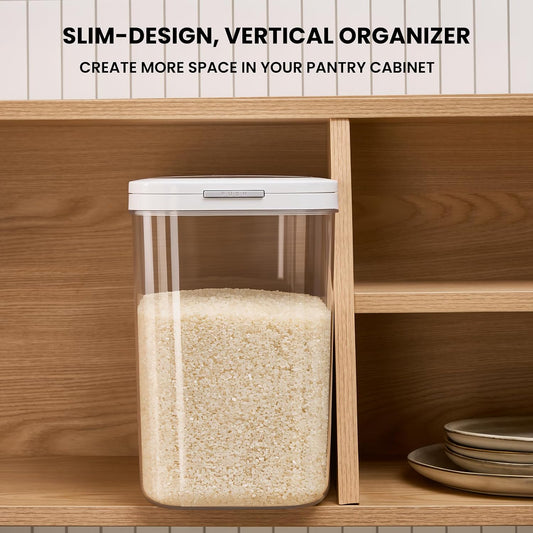 Rice Dispenser 20-25 lbs with Measuring Spoon - Large Airtight Storage Container for Rice, Flour, Cereal - 11.4Qt/12L BPA-Free PET, Slim Space-Saving Flip Lid Bulk Rice Bin Holder with Brush