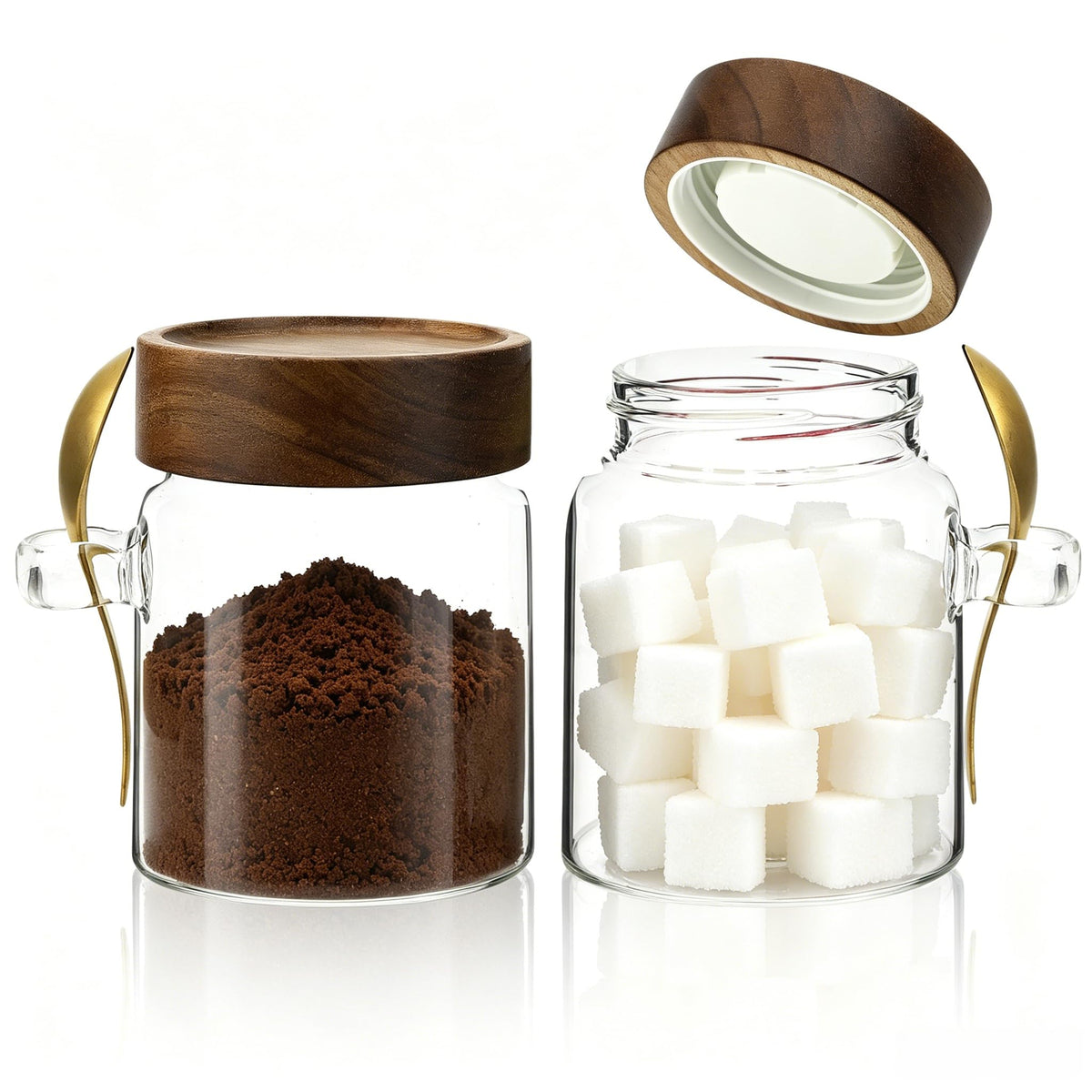 6 pc Glass Spice jars Glass Jars with Screw Lid 5 oz Acacia Wood Glass Herb Sugar Coffee Bean Ground Container Food Storage Canister for Candy Pantry Tea Seasoning Meal Prep Snack (6*150ml(5oz))