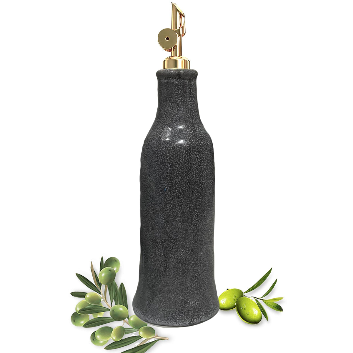 23.6Oz Green Ceramic Olive Oil Dispenser Bottle with Gold Gravity Spout