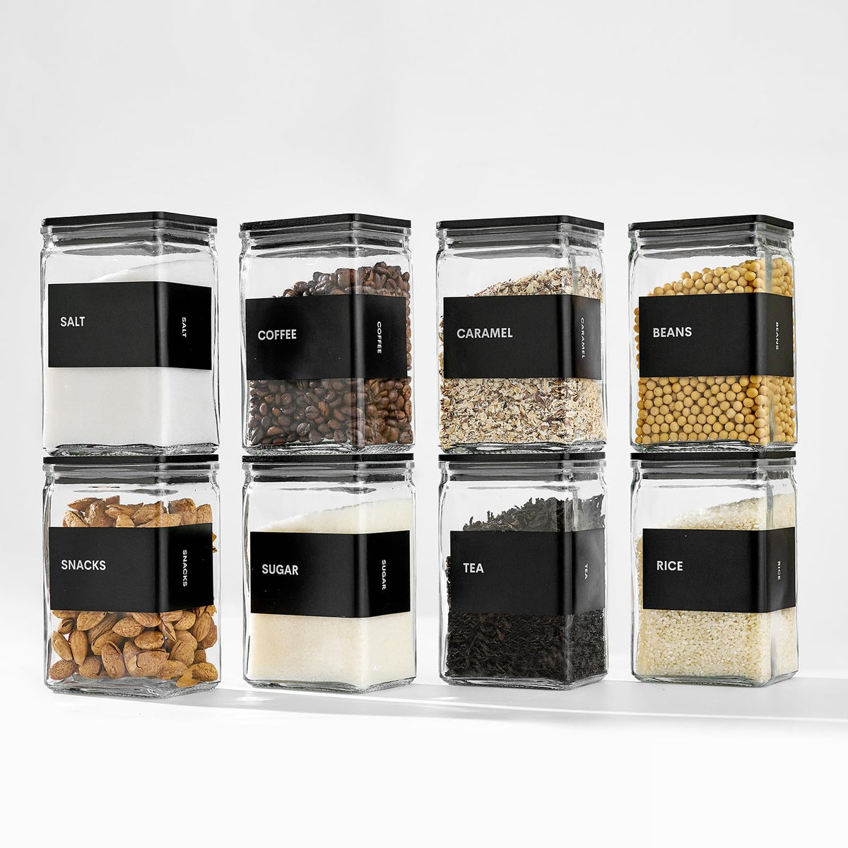 Glass Spice Jars with Bamboo Lid, 4oz Square Spice Containers for Pantry Organization, Seasoning Bottles with Labels, Spoons, Funnel for Salt Sugar