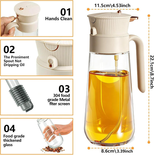 19.6 oz 2 in 1 Glass Olive Oil Sprayer for Cooking, Portion & Oil Control