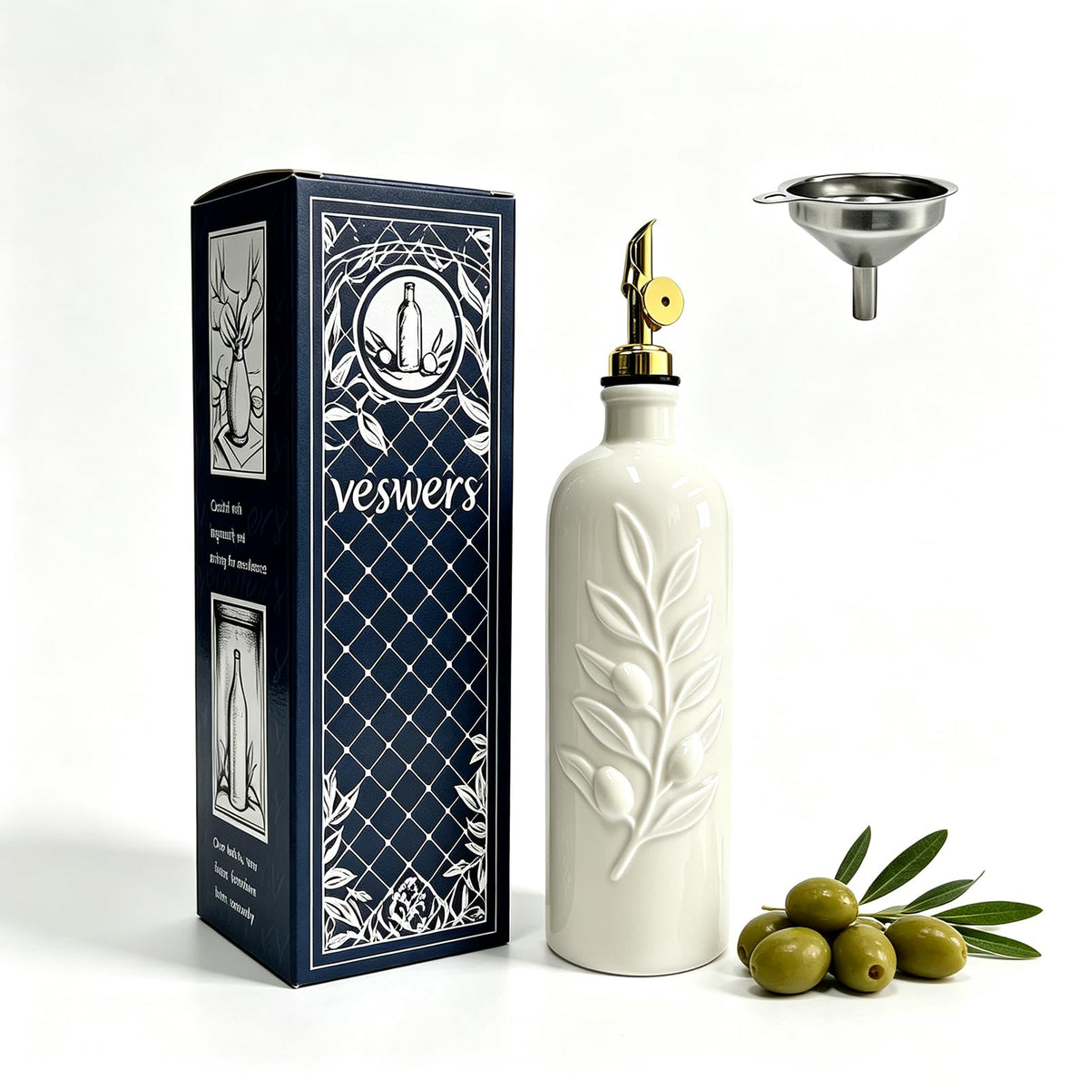 20 Oz Ceramic Olive Oil Dispenser Bottle with Spout & Funnel