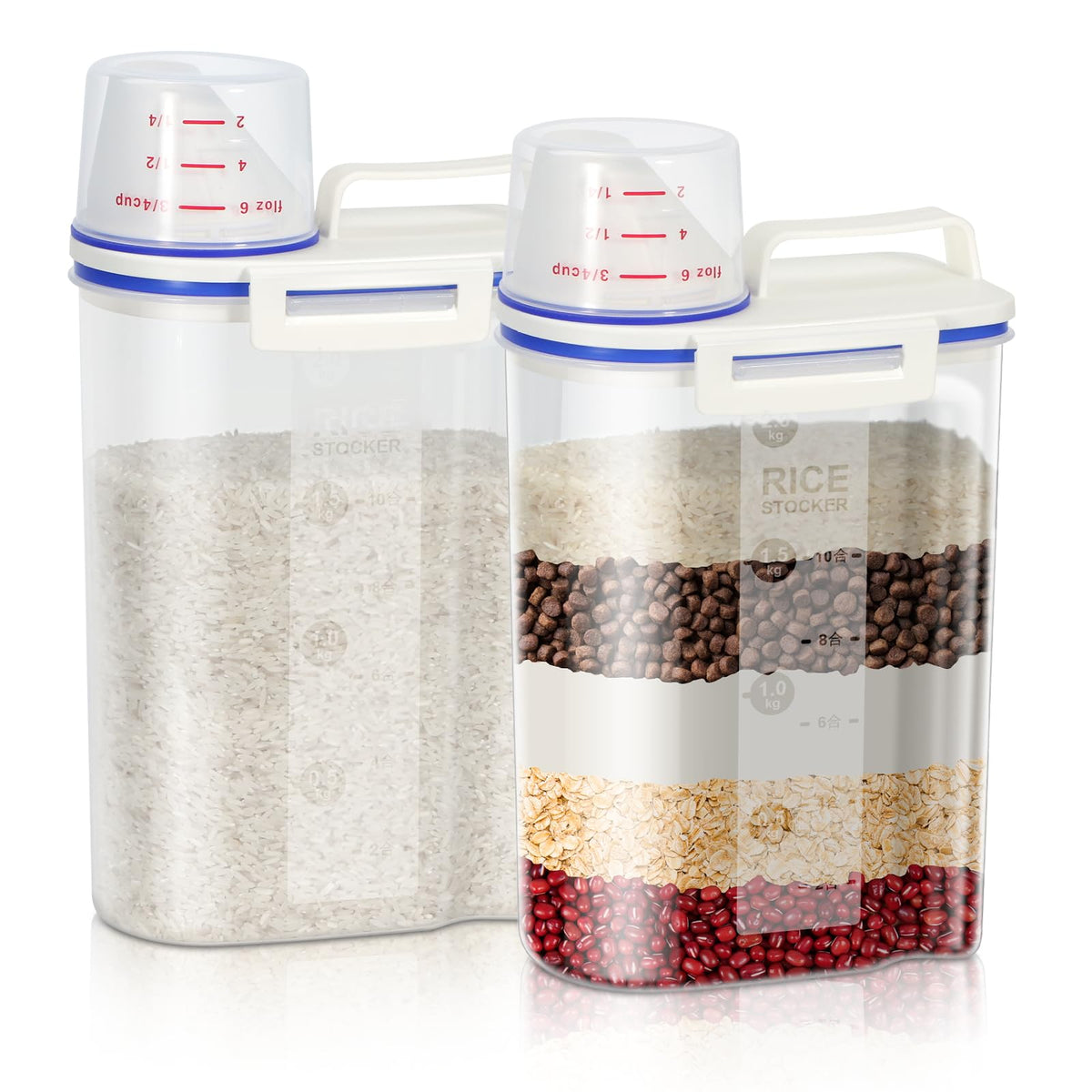 TBMax Rice Storage Container, Airtight Cereal Container Dispenser with Pourable Spout + Measuring Cup, BPA Free Plastic Storage Bin for Pantry Organization and Storage
