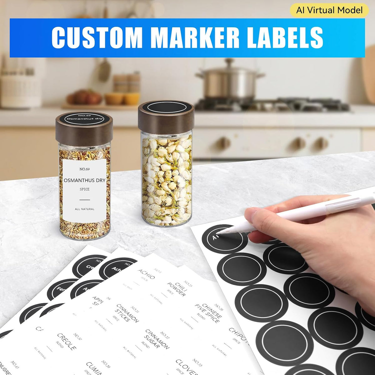 VIBRATITE 12 Pack 4 oz Round Glass Spice Jars with Acacia Lids and Labels