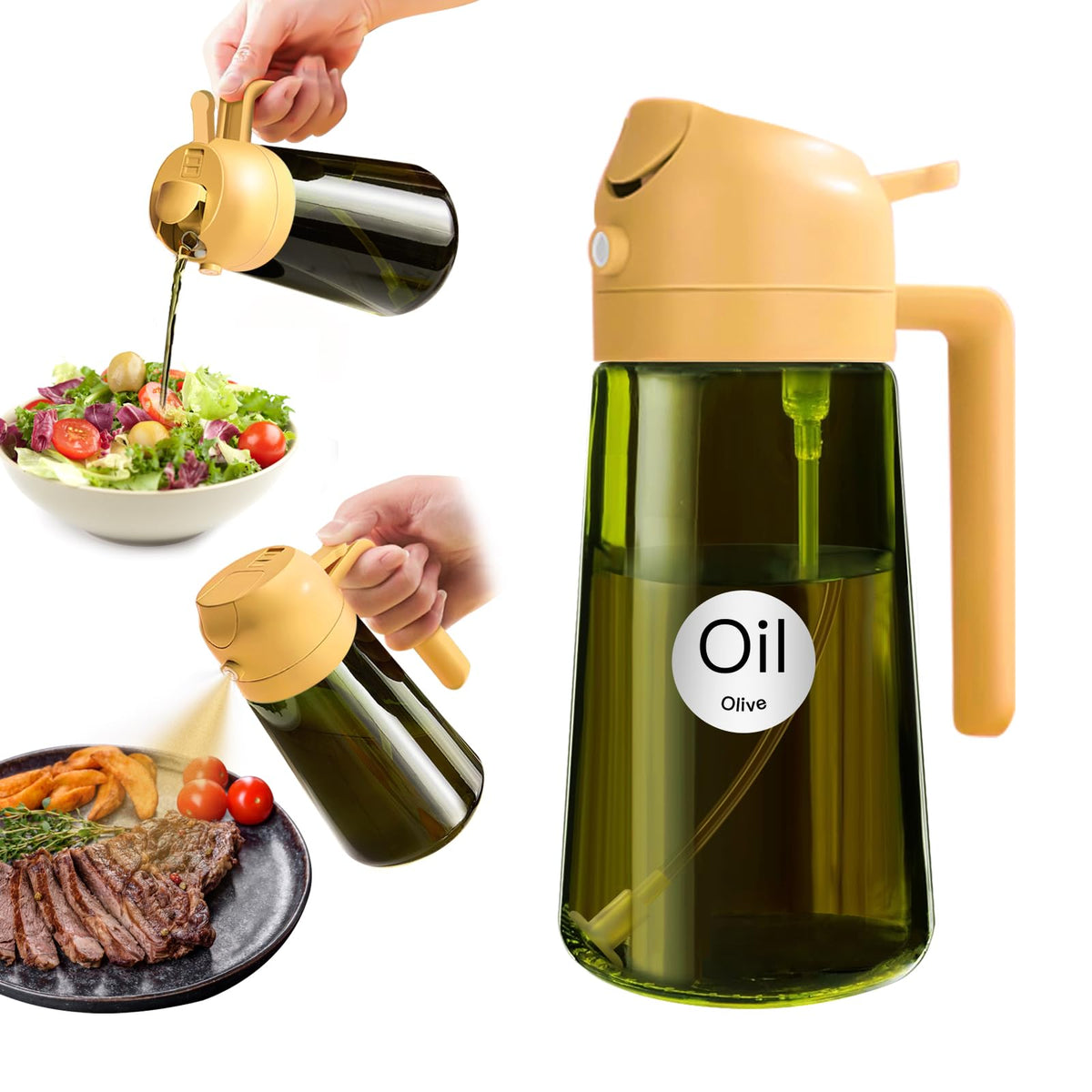 YARRAMATE 16 oz Dark Glass Olive Oil Sprayer & Dispenser, 2-in-1, Black