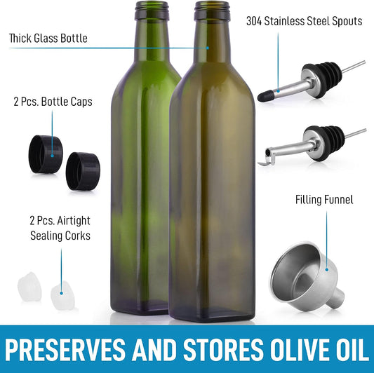 Zulay Kitchen 2 pack 17oz Olive Oil Glass Dispenser Bottle