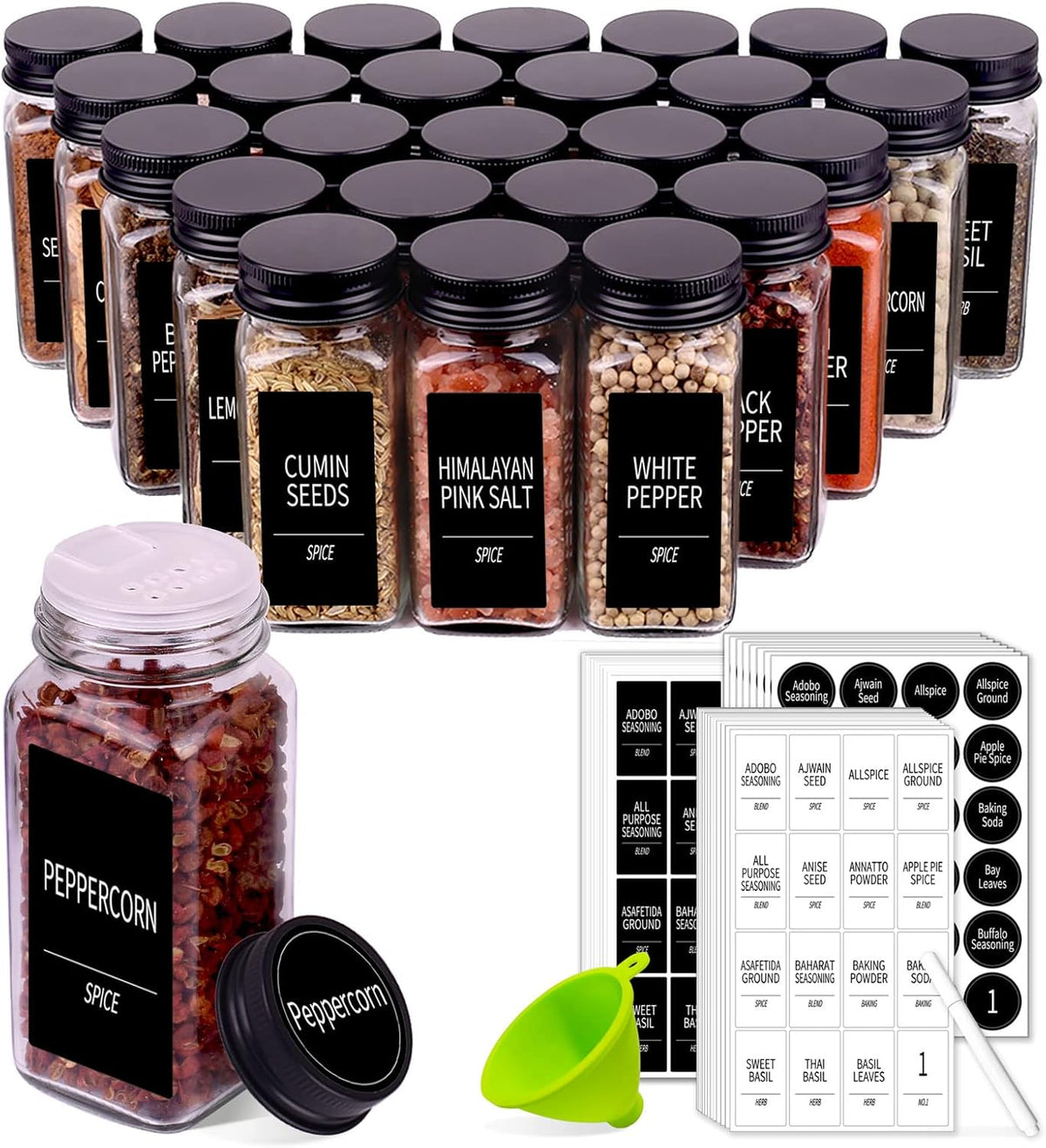 Churboro 36 Pack Glass Spice Jars with Labels, 4oz Spice Containers