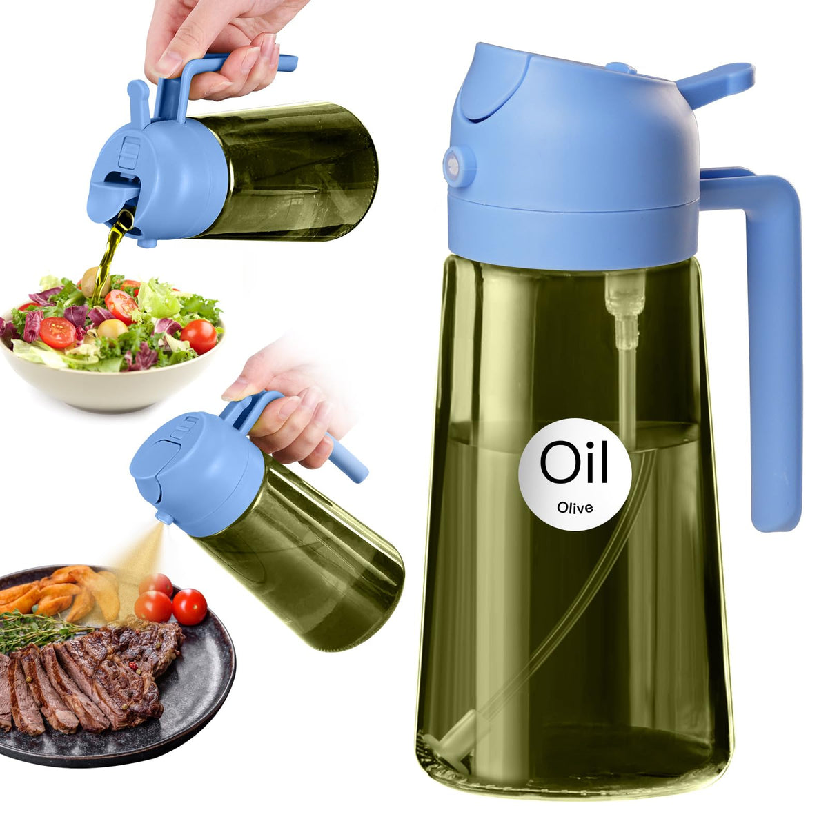 YARRAMATE 16 oz Dark Glass Olive Oil Sprayer & Dispenser, 2-in-1, Black