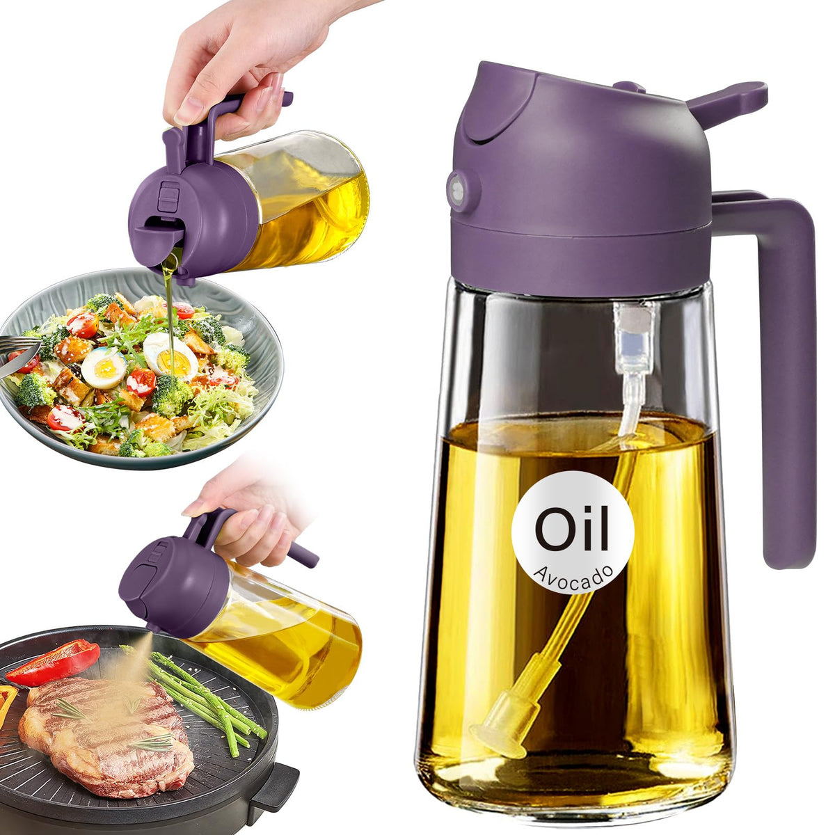 YARRAMATE 16 oz 2-in-1 Glass Olive Oil Sprayer for Cooking, Black