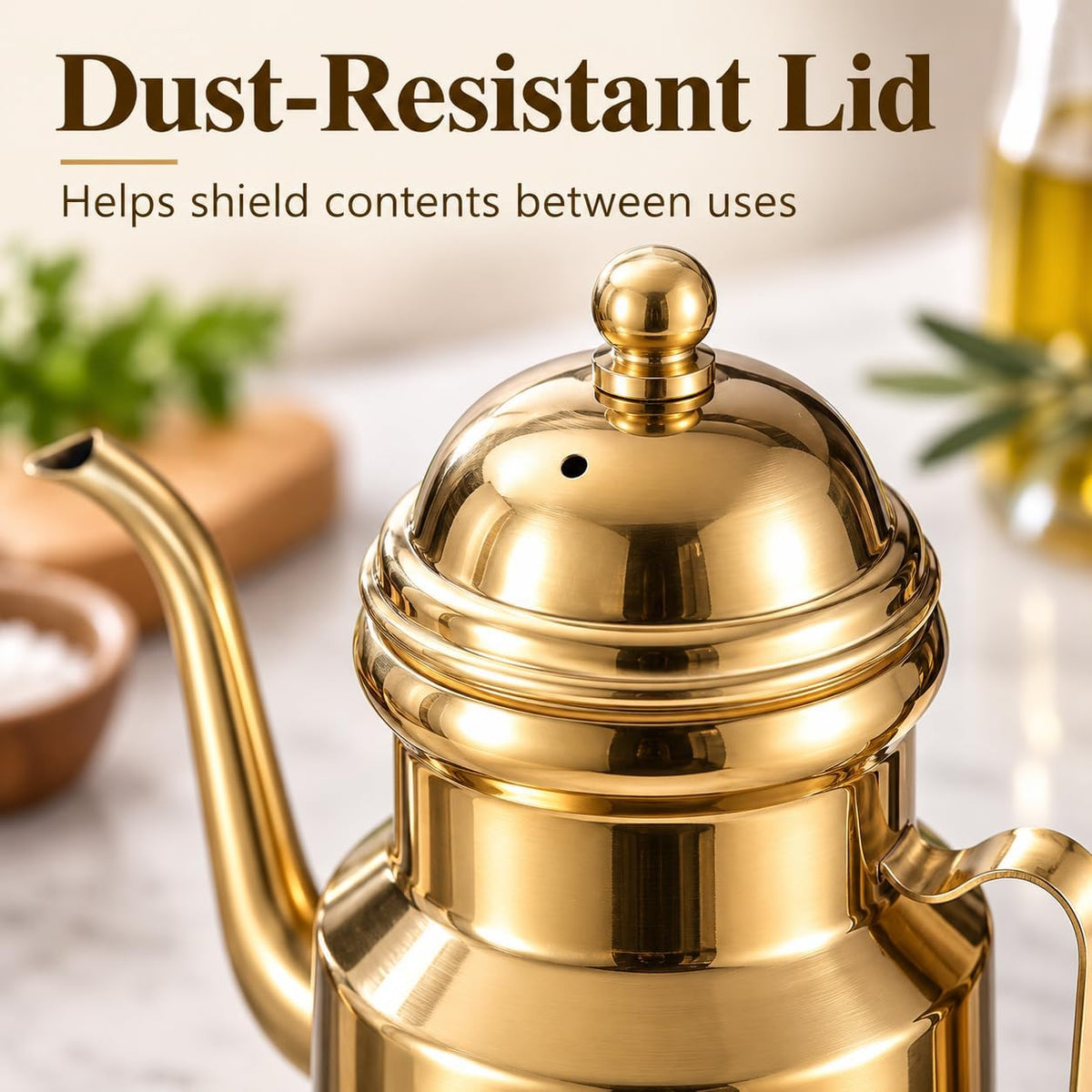 Cabilock Oil Dispenser Vinegar Dispenser Bottle 15.22oz Stainless Steel Oil Can Container with Handle for Kitchen Restaurant Cooking BBQ Golden
