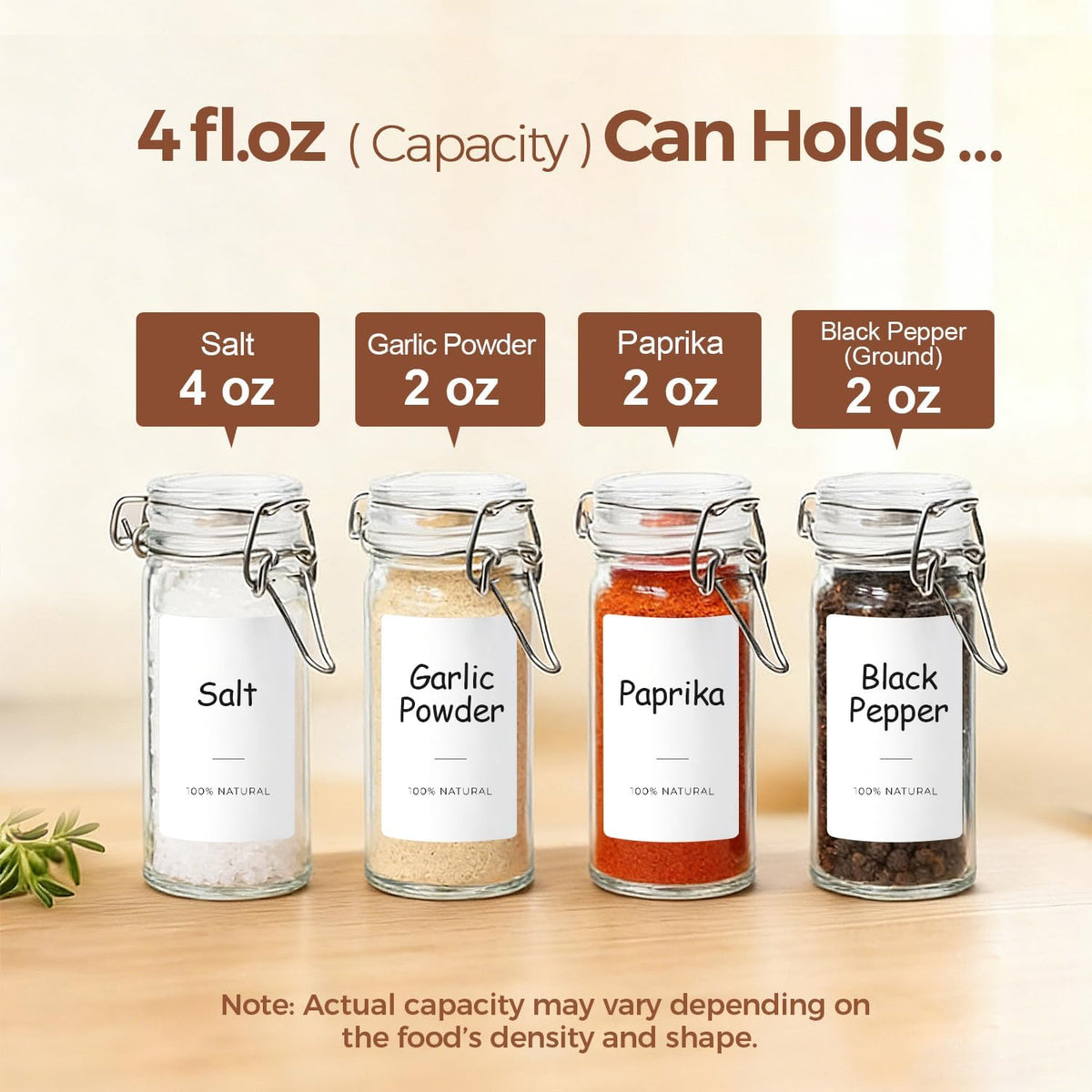 ComSaf Small Glass Spice Jars with Airtight Lids 4 oz 6 Pack with Labels