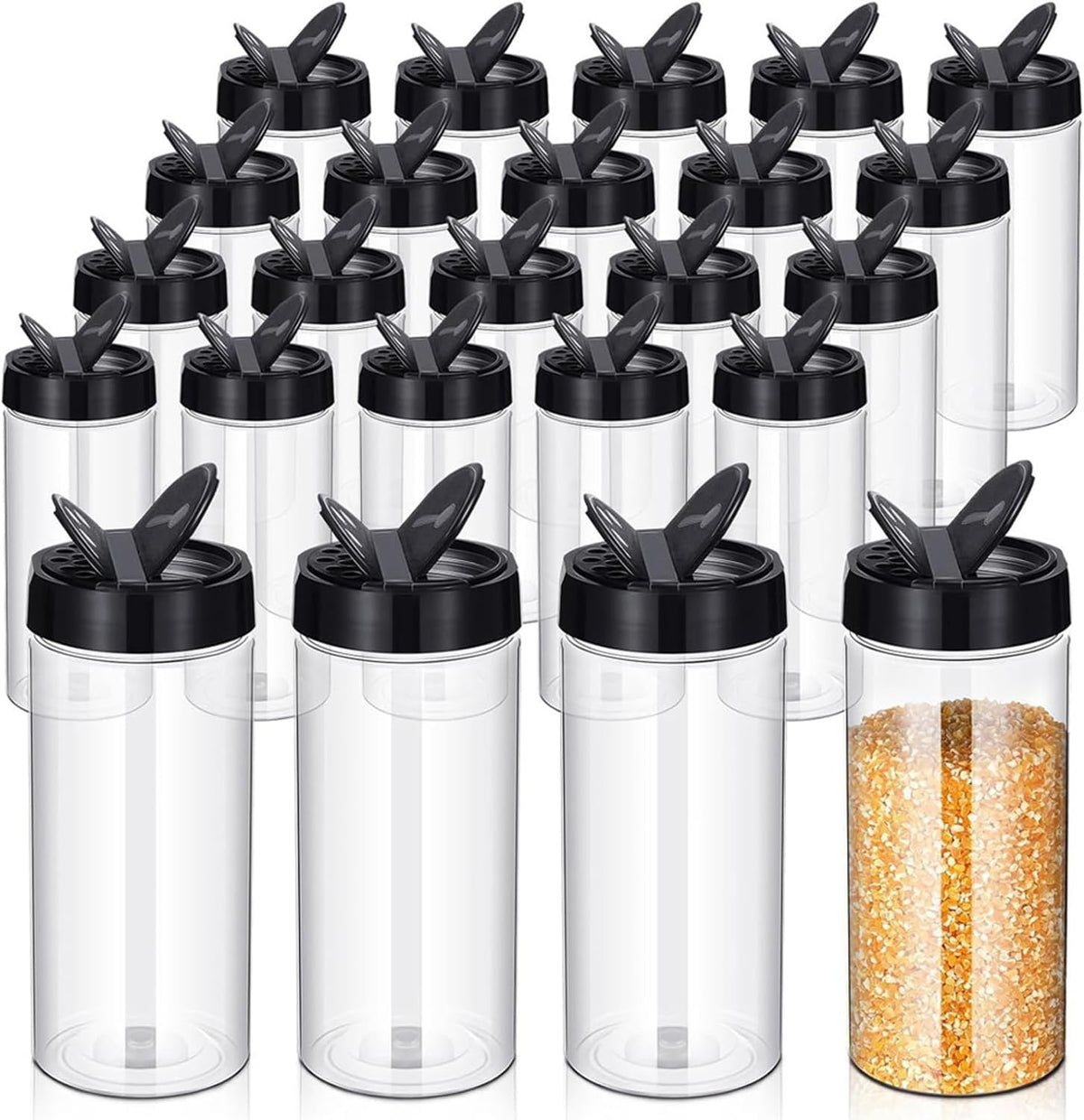 18 Pack Plastic Spice Jars with Black Cap, 9 oz Spice Containers