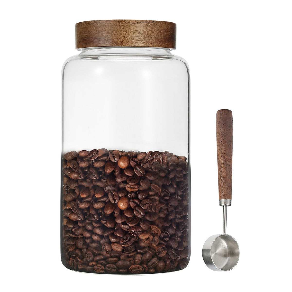 6 pc Glass Spice jars Glass Jars with Screw Lid 5 oz Acacia Wood Glass Herb Sugar Coffee Bean Ground Container Food Storage Canister for Candy Pantry Tea Seasoning Meal Prep Snack (6*150ml(5oz))