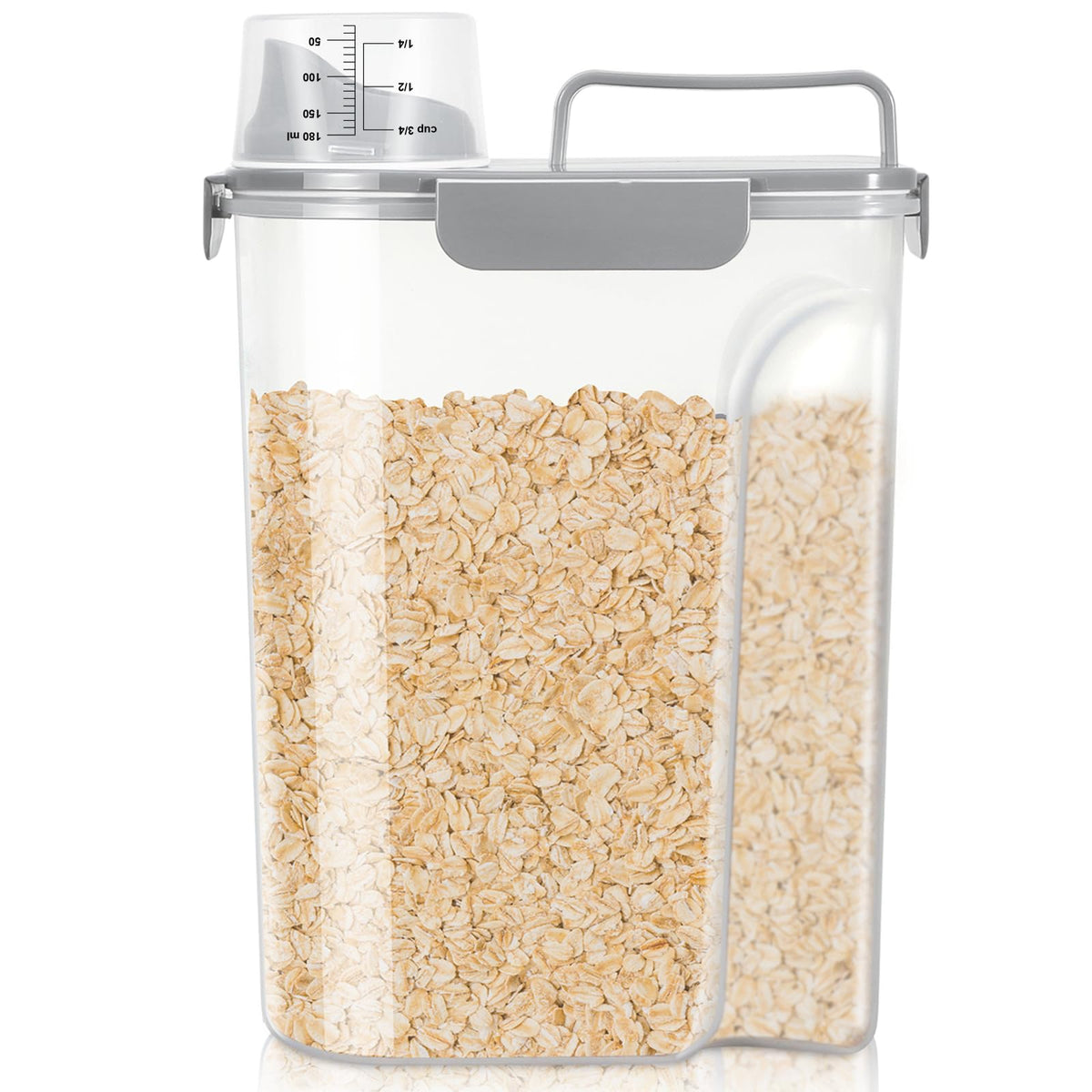 TBMax Airtight Rice Container 10 Lbs, Cereal Dispenser, Pet Cat Dog Food Storage Container, Plastic Kitchen Pantry Food Storage Holder with Cup -Dark Grey