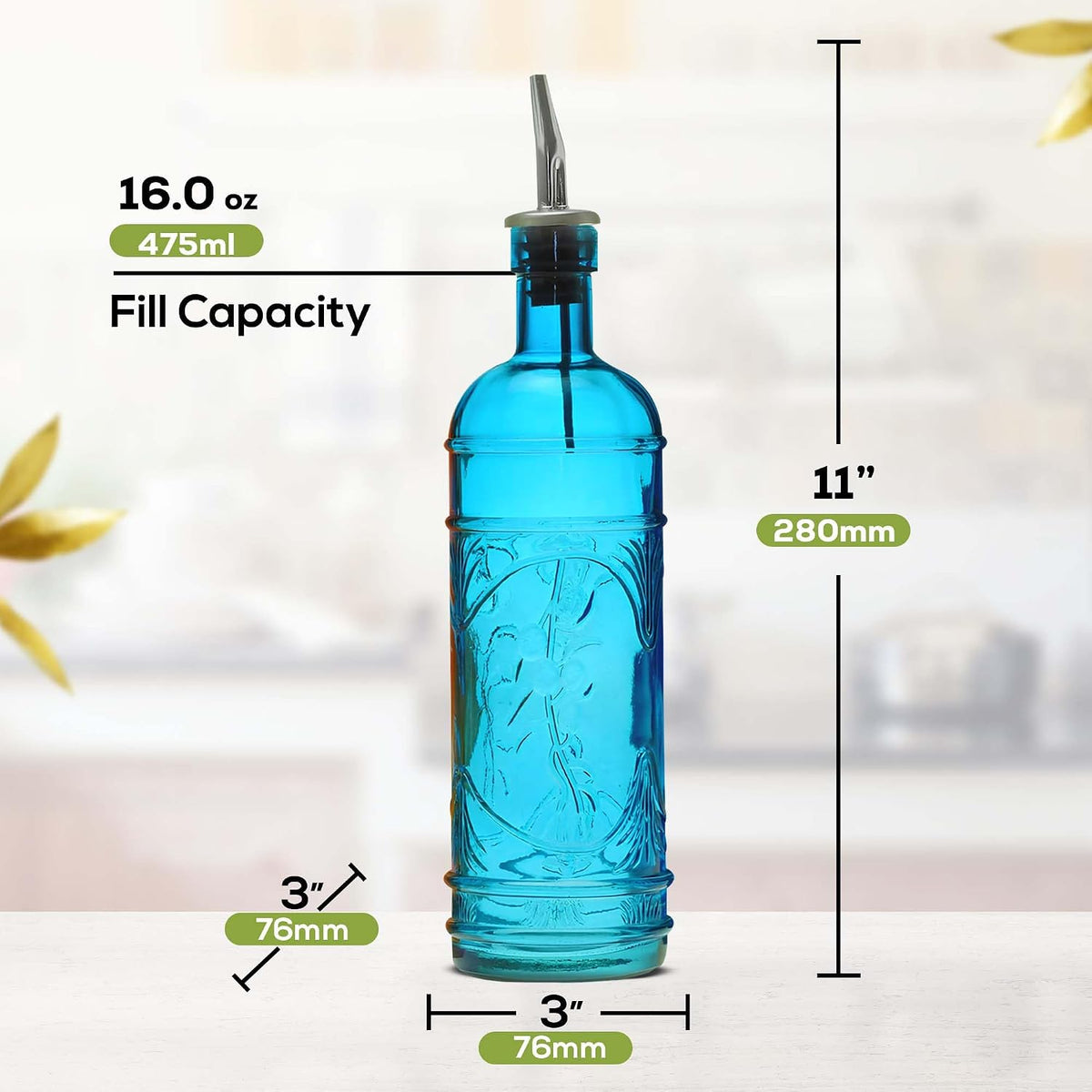 COURONNE CO. Olive Oil Dispenser Bottle with Pour Spouts, Vintage Green