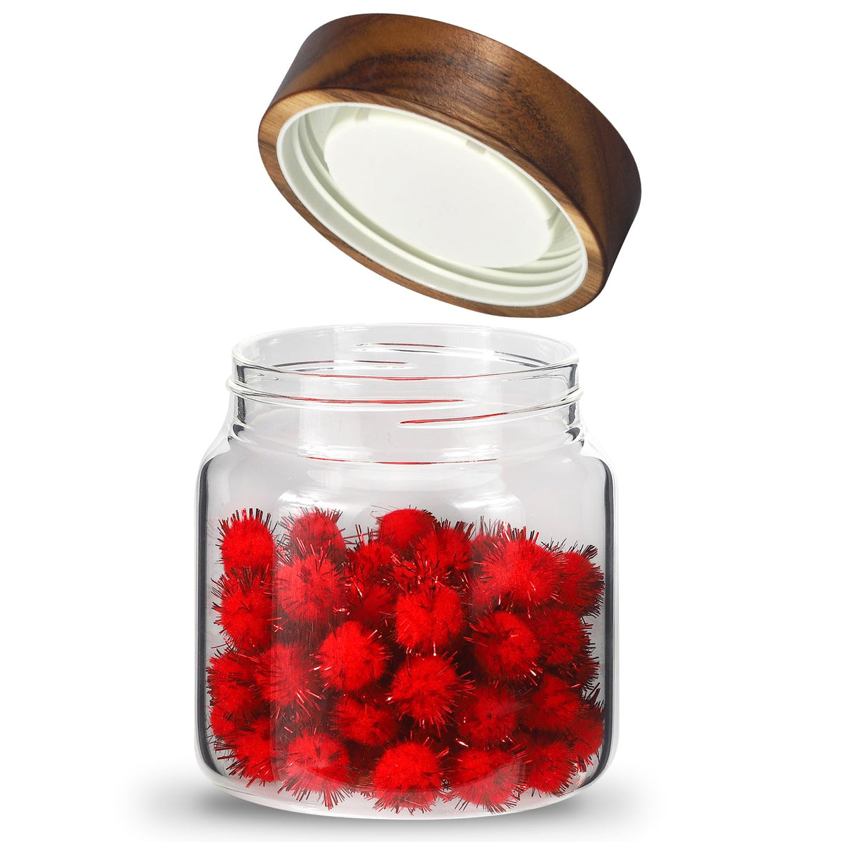 6 pc Glass Spice jars Glass Jars with Screw Lid 5 oz Acacia Wood Glass Herb Sugar Coffee Bean Ground Container Food Storage Canister for Candy Pantry Tea Seasoning Meal Prep Snack (6*150ml(5oz))