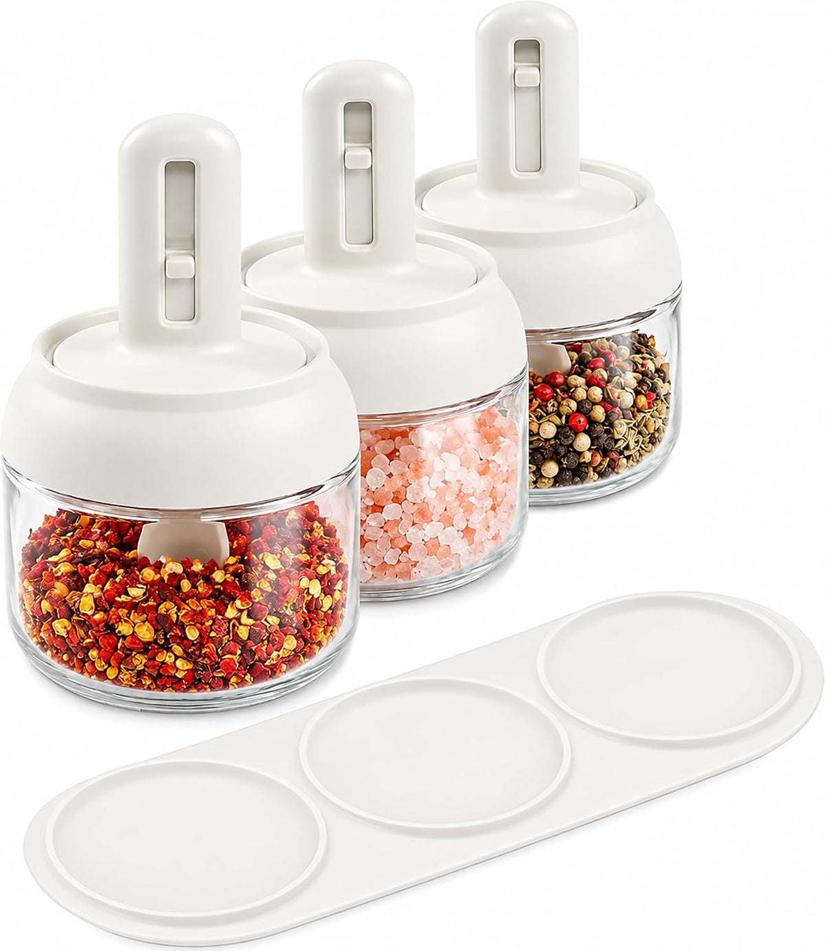 Glass Salt Cellar Set with Lids, Spoons & Tray, 3 Pack, 10 oz