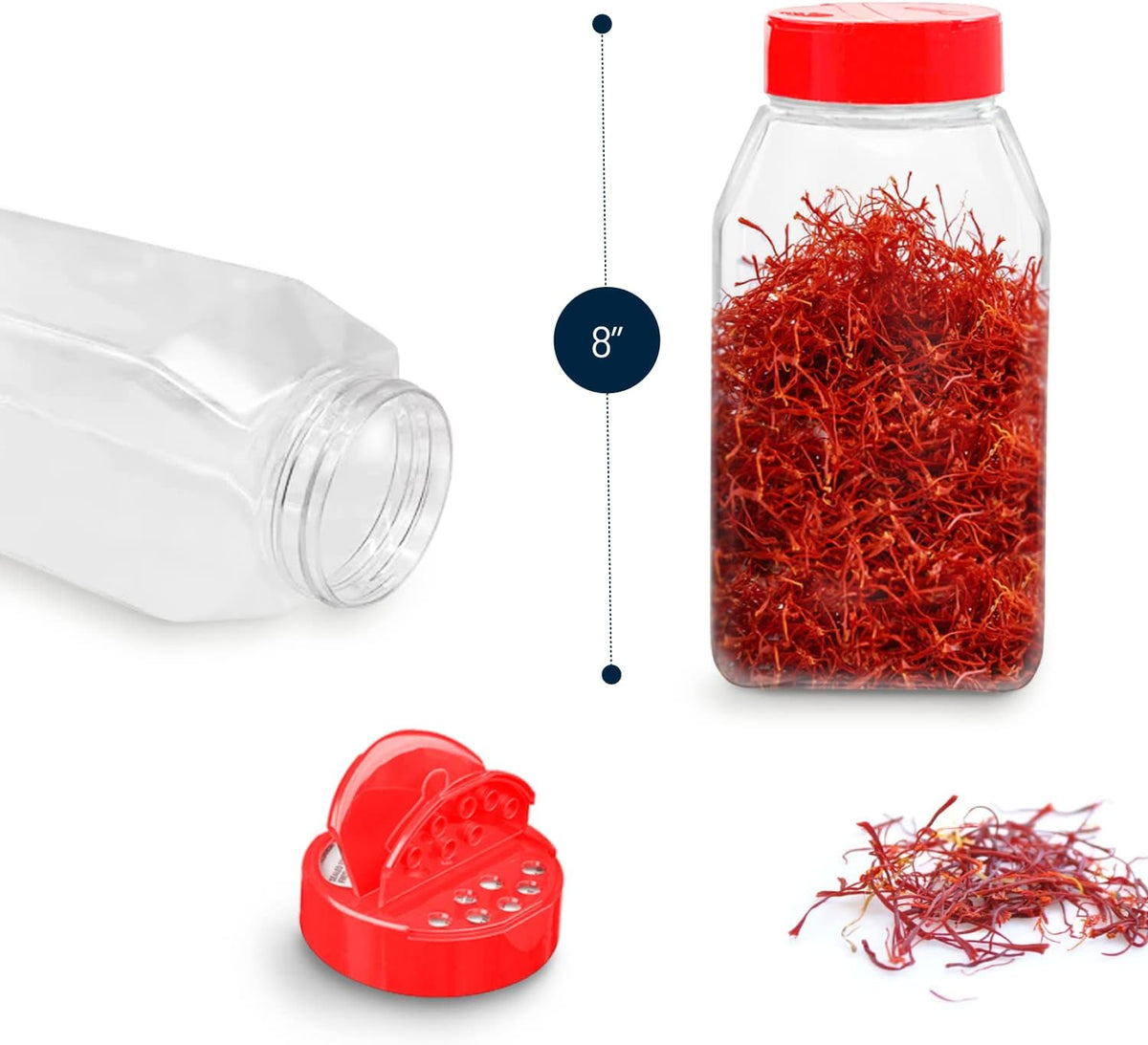 Plastic Spice Jars Bottle Containers with Red Cap, 32 Oz, 6 Pack