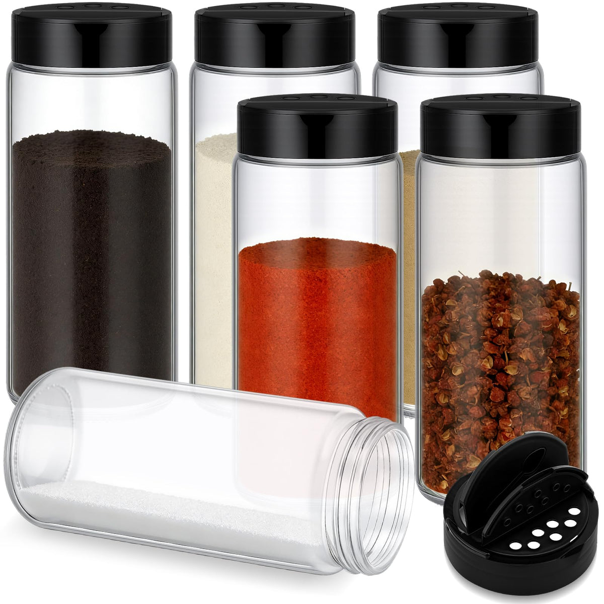 3 Pack 16 oz Glass Spice Jars with Shaker Tops Lids Large Spice Bottle with Lids for Kitchen, Herbs, Sugar, Pantry Herb Salt Pepper Storage (Round)
