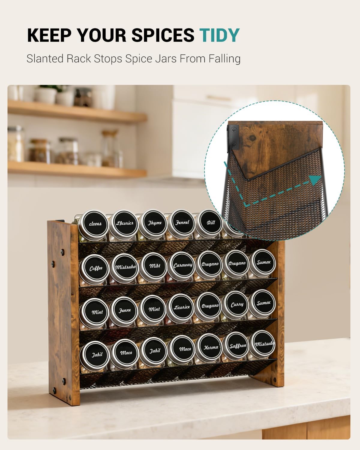 Spice Rack Organizer with 28 Glass Jars, for Cabinet Wall Mount Countertop