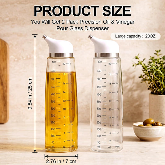 2 Pcs 20 oz Glass Leak Proof Oil Dispenser Kitchen, Non-drip Spout