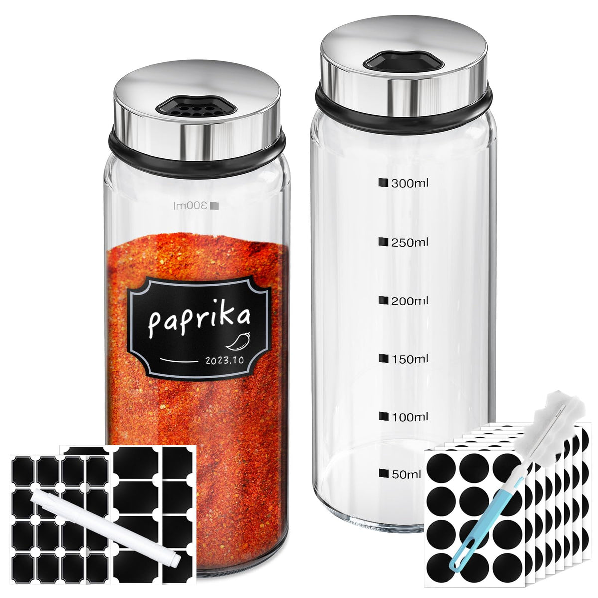 Segarty Spice Jar with Shaker Lids, 3 Pack 6 oz Spice Jars with Adjustable Pour Large Holes for Herbs Grains, Empty Glass Spices Bottles Seasoning Containers Clear Salt Pepper Shakers