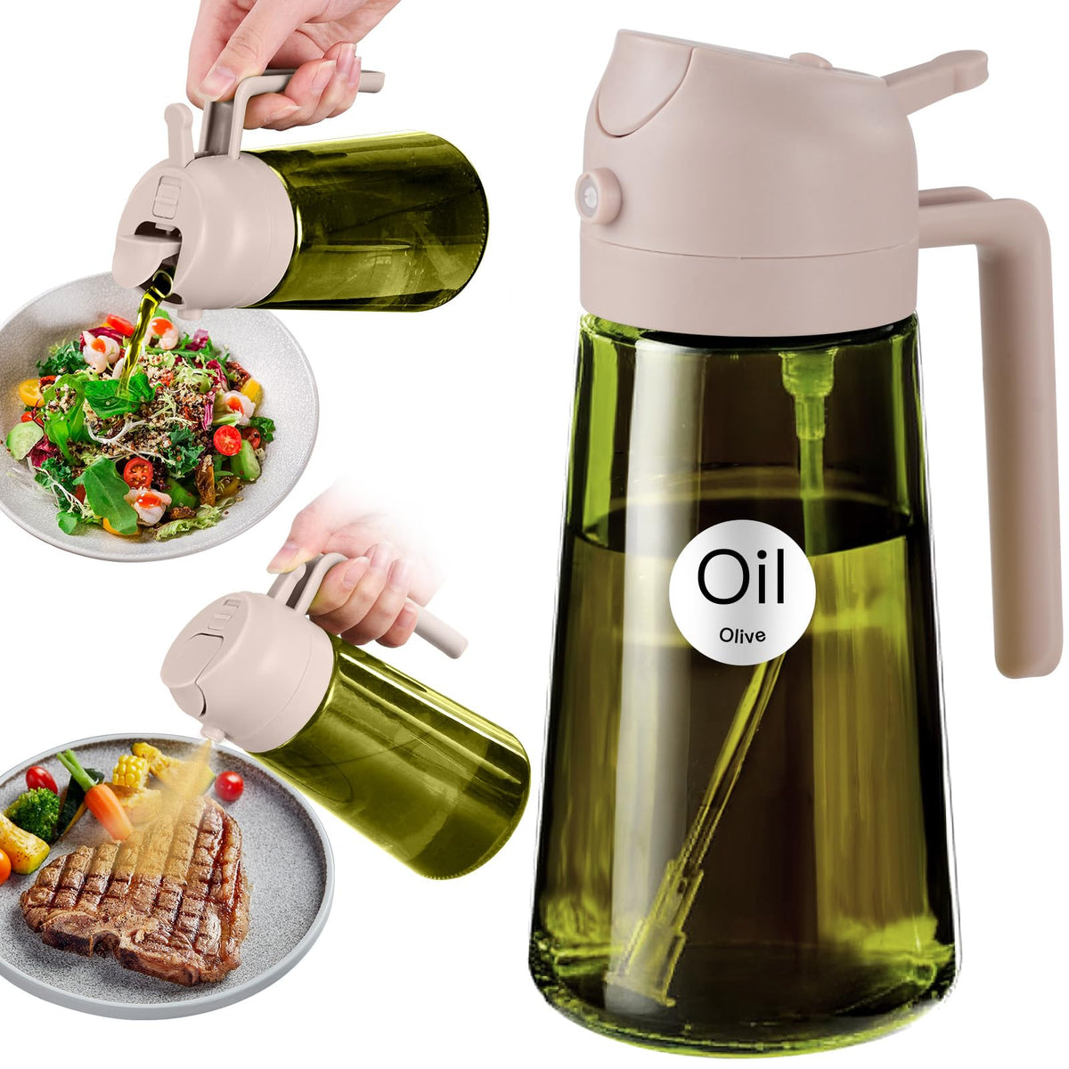 YARRAMATE 16 oz Dark Glass Olive Oil Sprayer & Dispenser, 2-in-1, Black