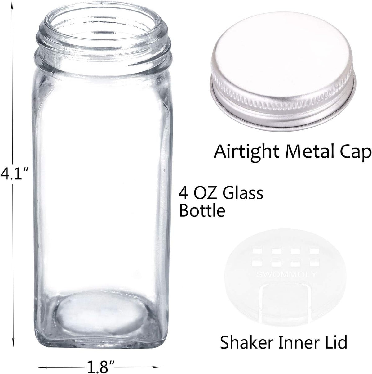 SWOMMOLY 48 Pcs 4 oz Glass Spice Jars with Shaker Lids and 703 Spice Labels