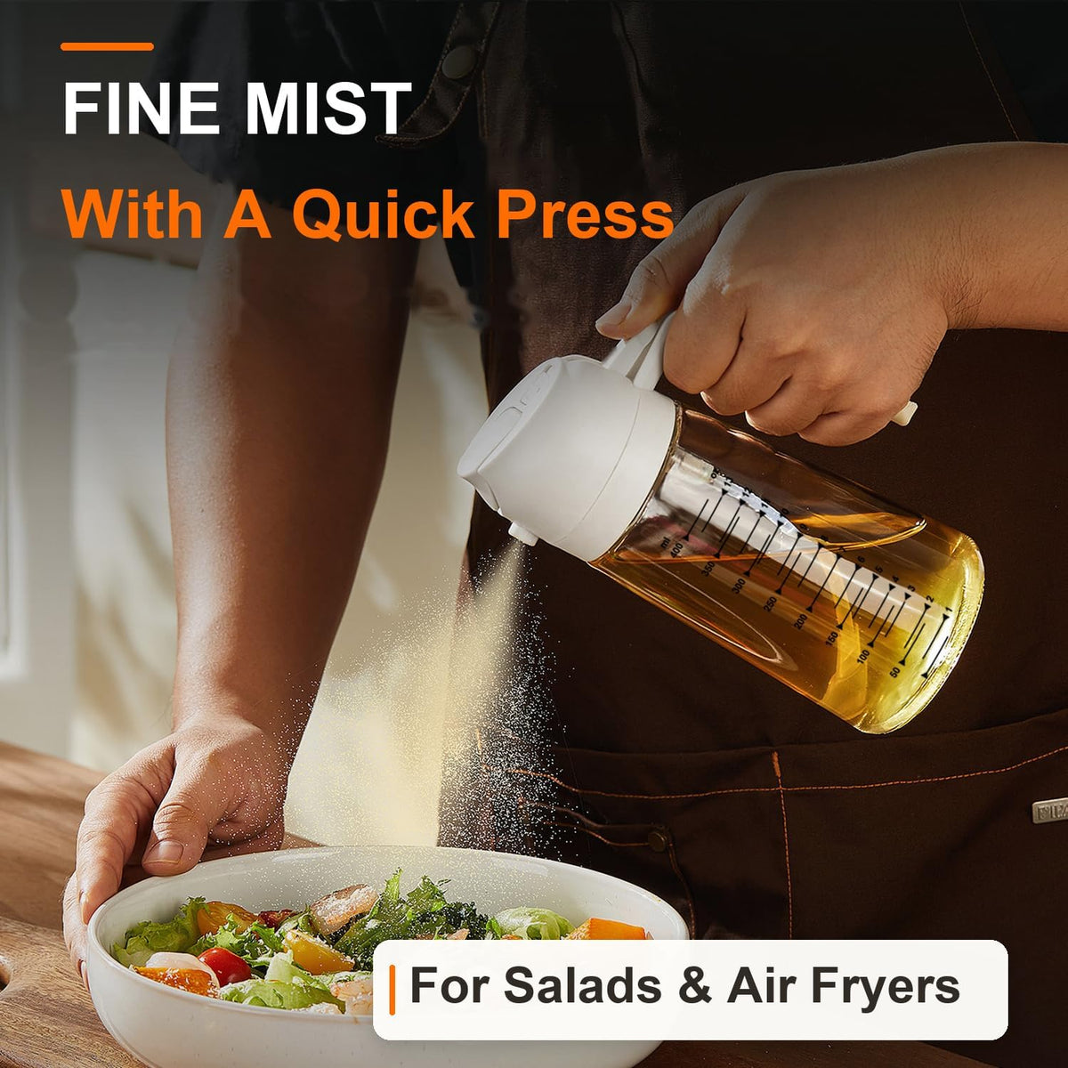 TrendPlain 16oz/470ml Glass Olive Oil Sprayer for Cooking – 2 in 1 Olive Oil Dispenser Bottle for Kitchen Gadgets and Air Fryer Accessories, Salad, BBQ - White