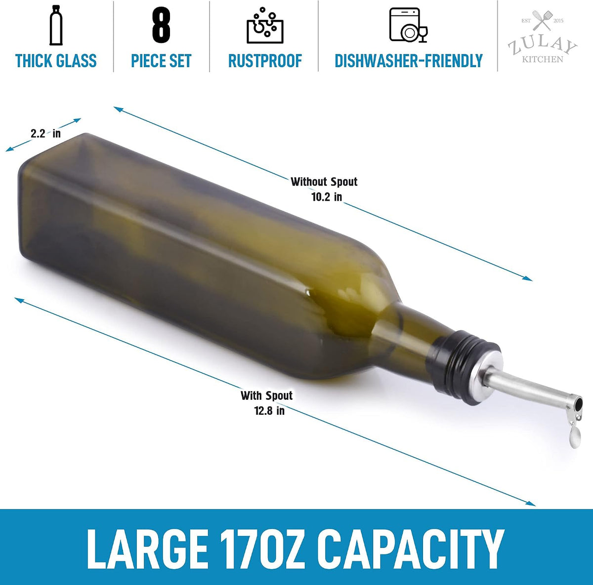 Zulay Kitchen 2 pack 17oz Olive Oil Glass Dispenser Bottle