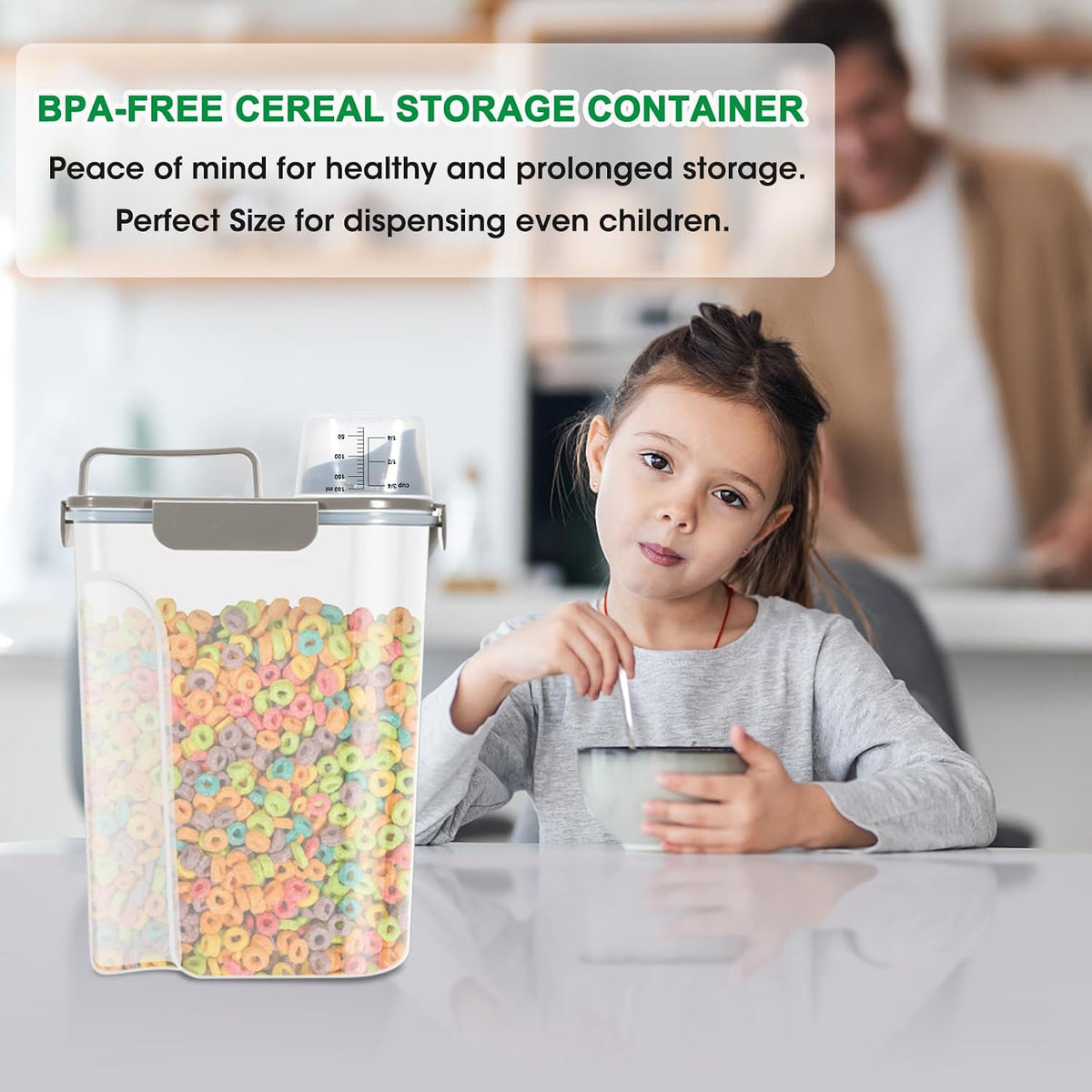 TBMax Airtight Rice Container 10 Lbs, Cereal Dispenser, Pet Cat Dog Food Storage Container, Plastic Kitchen Pantry Food Storage Holder with Cup -Dark Grey