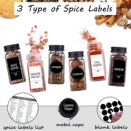 Churboro 36 Pack Glass Spice Jars with Labels, 4oz Spice Containers