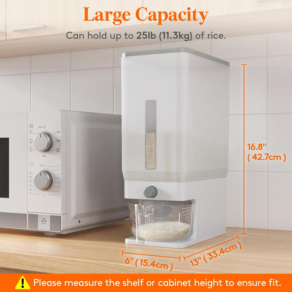 Lifewit Rice Container 29 Lbs, One-Press Dispenser with Measuring Cup 2 Pcs