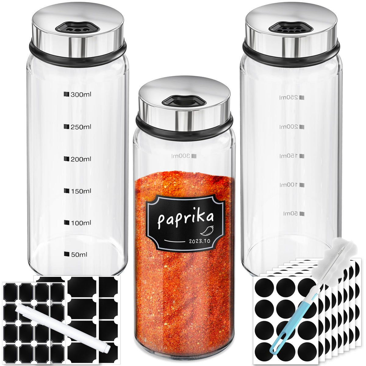 Segarty Spice Jar with Shaker Lids, 3 Pack 6 oz Spice Jars with Adjustable Pour Large Holes for Herbs Grains, Empty Glass Spices Bottles Seasoning Containers Clear Salt Pepper Shakers