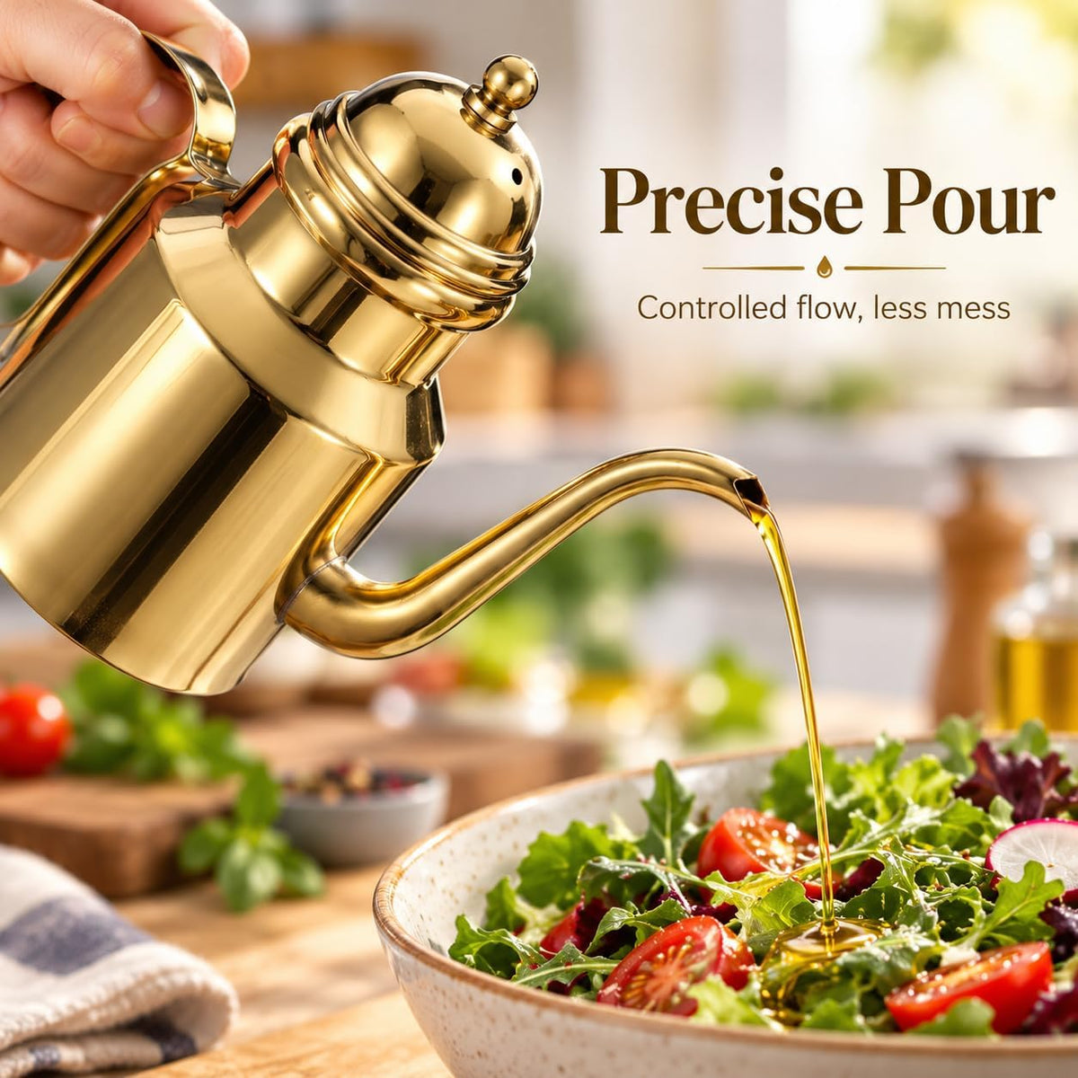 Cabilock Oil Dispenser Vinegar Dispenser Bottle 15.22oz Stainless Steel Oil Can Container with Handle for Kitchen Restaurant Cooking BBQ Golden