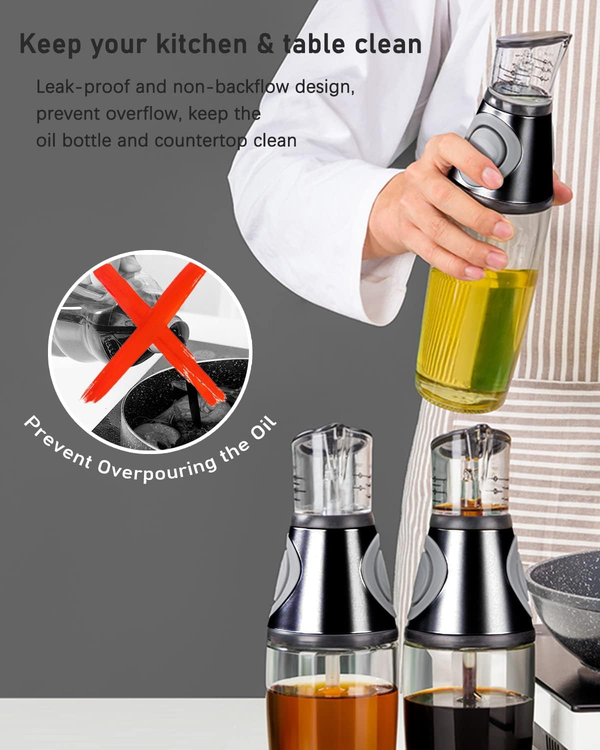 Oil Dispenser Bottle with Measuring Scale, 8.5oz