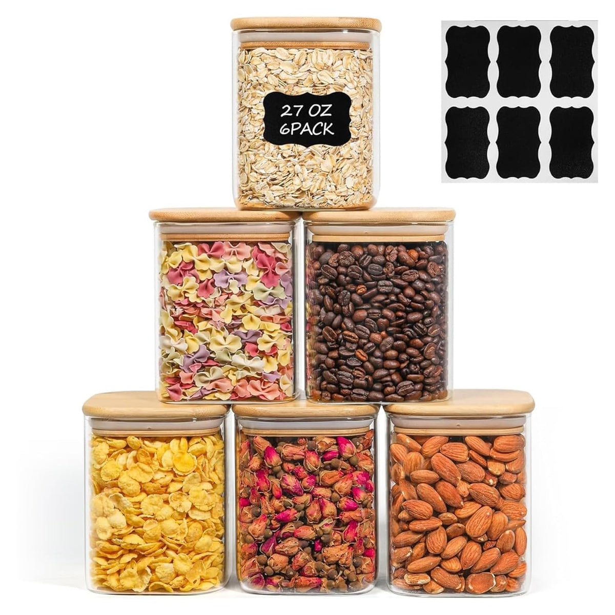 ComSaf Glass Pantry Storage Containers (0.7Qt/1.2Qt/1.6Qt) Set of 6, Square