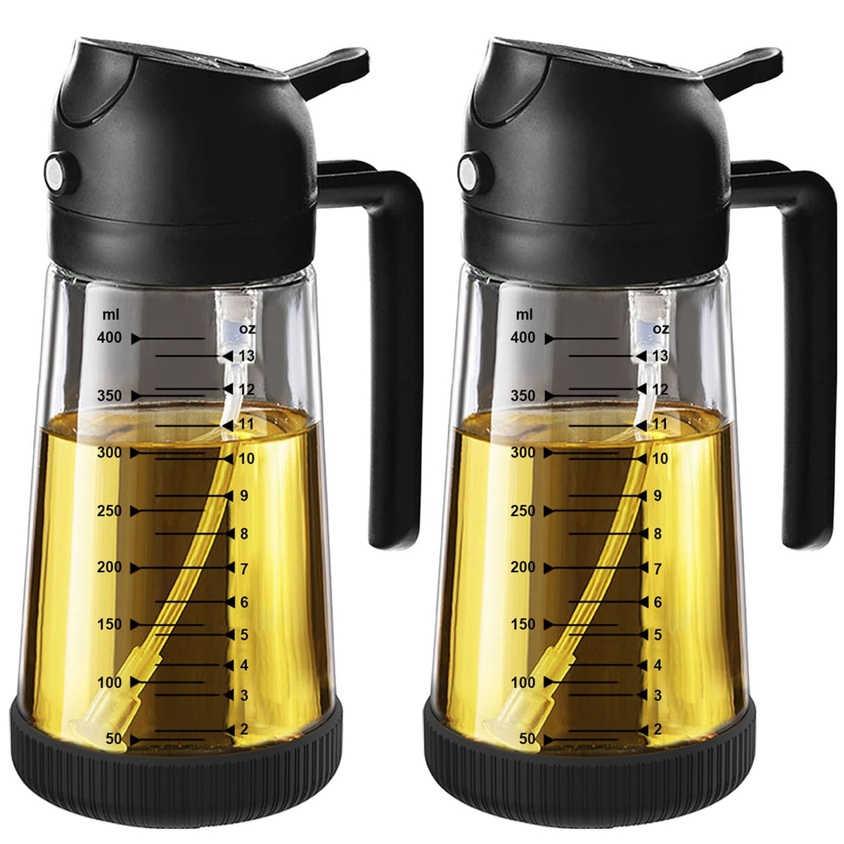 TrendPlain 16oz/470ml Glass Olive Oil Sprayer for Cooking – 2 in 1 Olive Oil Dispenser Bottle for Kitchen Gadgets and Air Fryer Accessories, Salad, BBQ - White