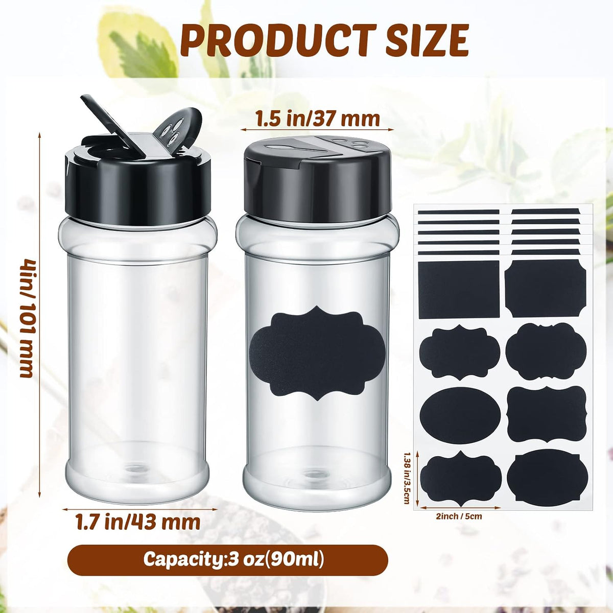 Eccliy 36 Pack 3 oz Clear Plastic Spice Jars with Shaker Lids,Black