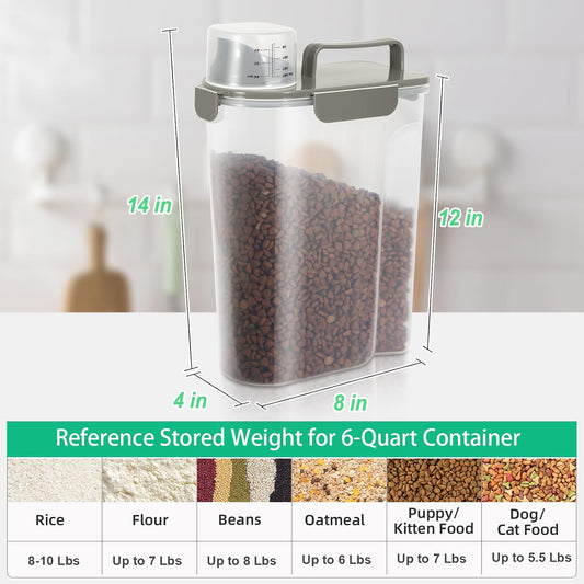 TBMax Airtight Rice Container 10 Lbs, Cereal Dispenser, Pet Cat Dog Food Storage Container, Plastic Kitchen Pantry Food Storage Holder with Cup -Dark Grey