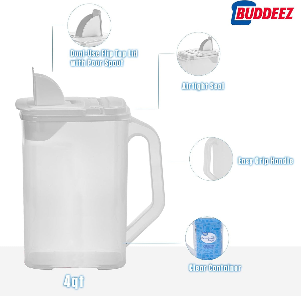 Buddeez Kitchen Pantry Container - Easy Grip Handle for Mess Free Use