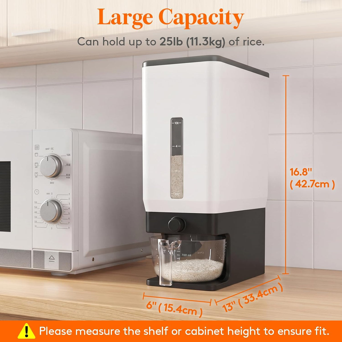 Lifewit Rice Container 29 Lbs, One-Press Dispenser with Measuring Cup 2 Pcs