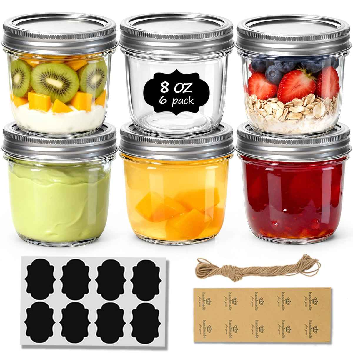 ComSaf Mini Mason Jars 4 oz, 8 Pack Regular Mouth Glass Jars with Lids
