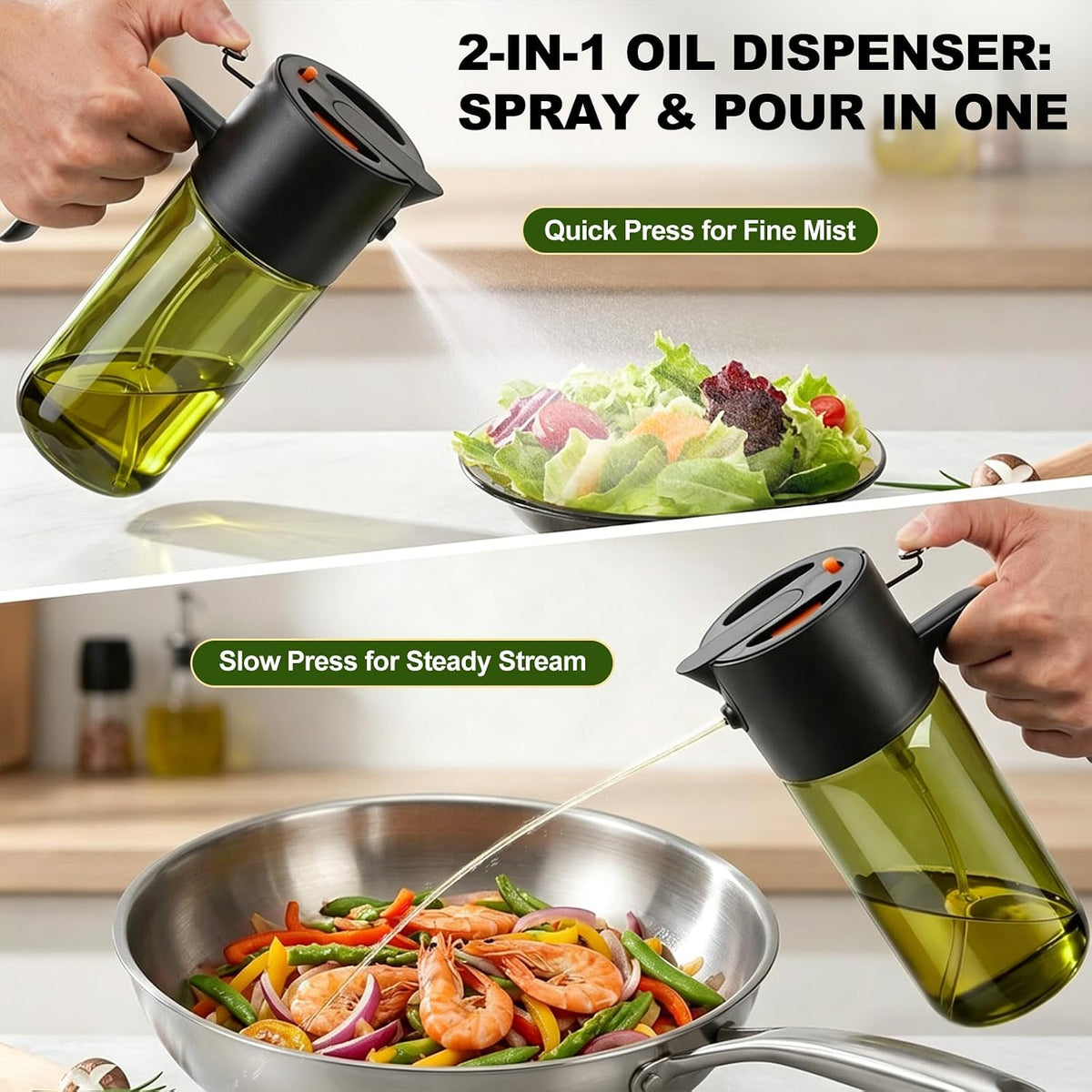 Gelibo 2-IN-1 Oil Sprayer for Cooking,Oil Dispenser for Kitchen,500ML,Black