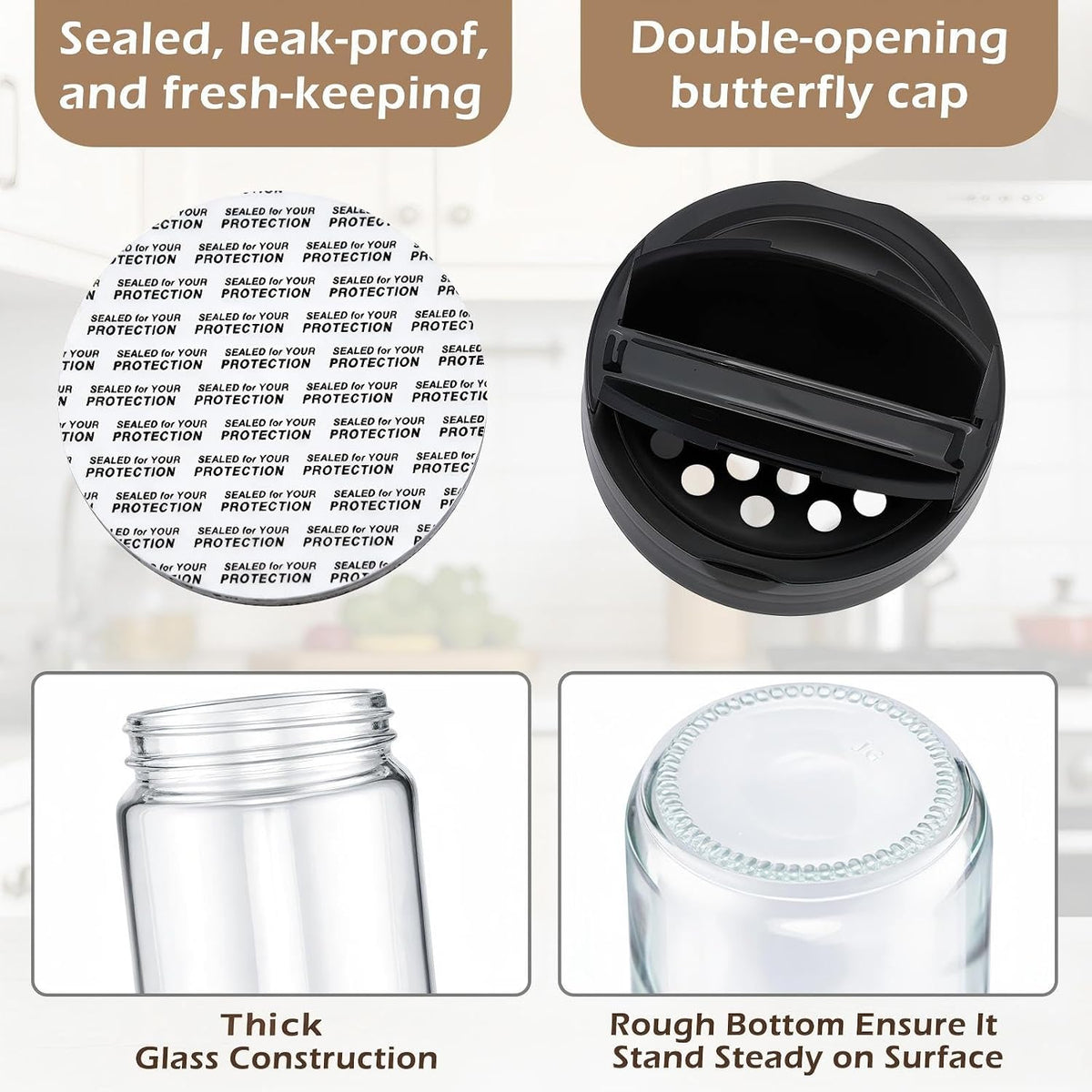 3 Pack 16 oz Glass Spice Jars with Shaker Tops Lids Large Spice Bottle with Lids for Kitchen, Herbs, Sugar, Pantry Herb Salt Pepper Storage (Round)