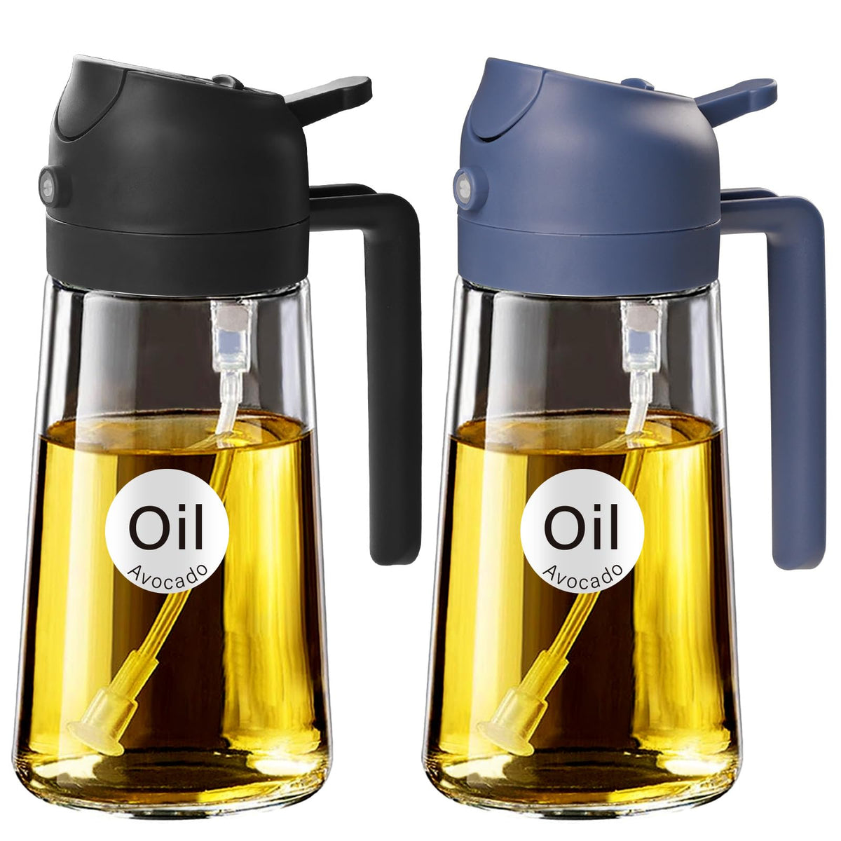 YARRAMATE 16oz/470ml Glass Olive Oil Sprayer for Cooking with Stickers, 2 in 1 Oil Dispenser for Kitchen Gadgets, Food Grade Premium Spray Bottle with Portion Control for Salad, Frying, BBQ (Green)